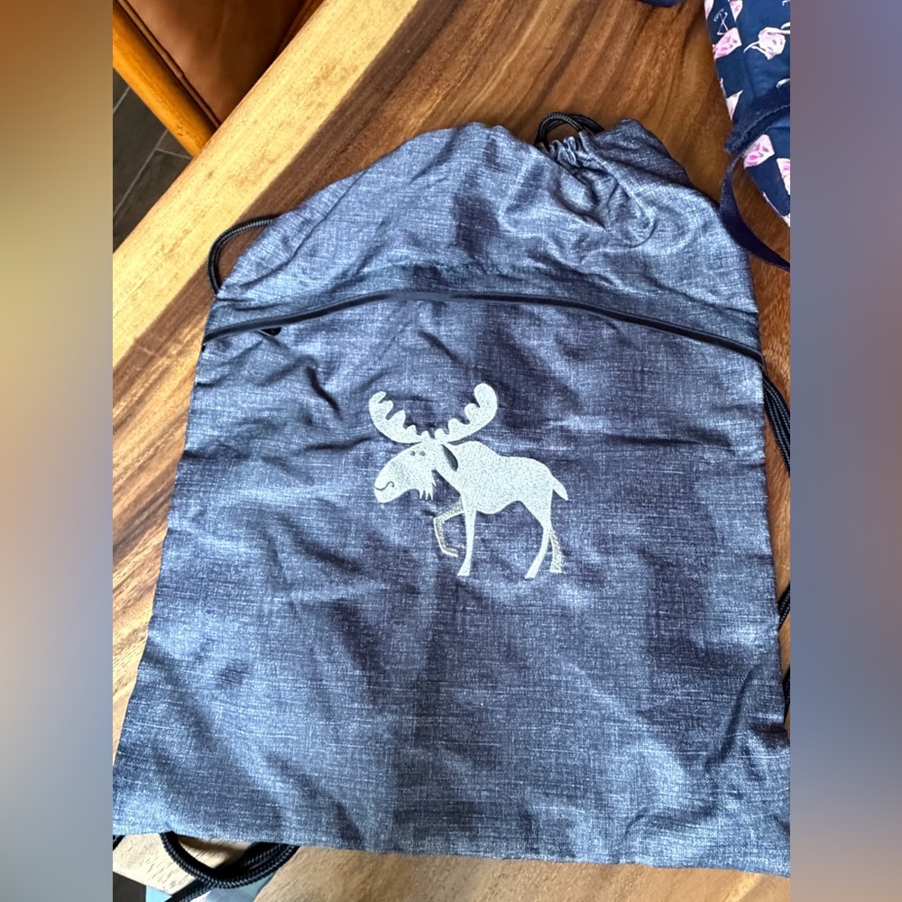 Thirty-One Charcoal Drawstring Backpack with Moose Design